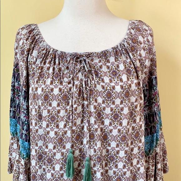 Umgee Tops Umgee Boho Patterned Tassel Peasant Blouse Poshmark